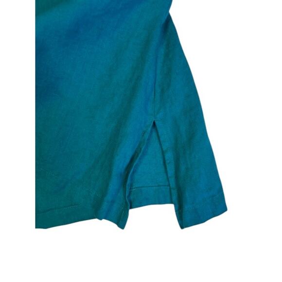 Vintage FLAX Jeanne Engelhart Emerald Linen 3/4 Sleeve Shoulder Pad Boho MEDIUM - Picture 6 of 12